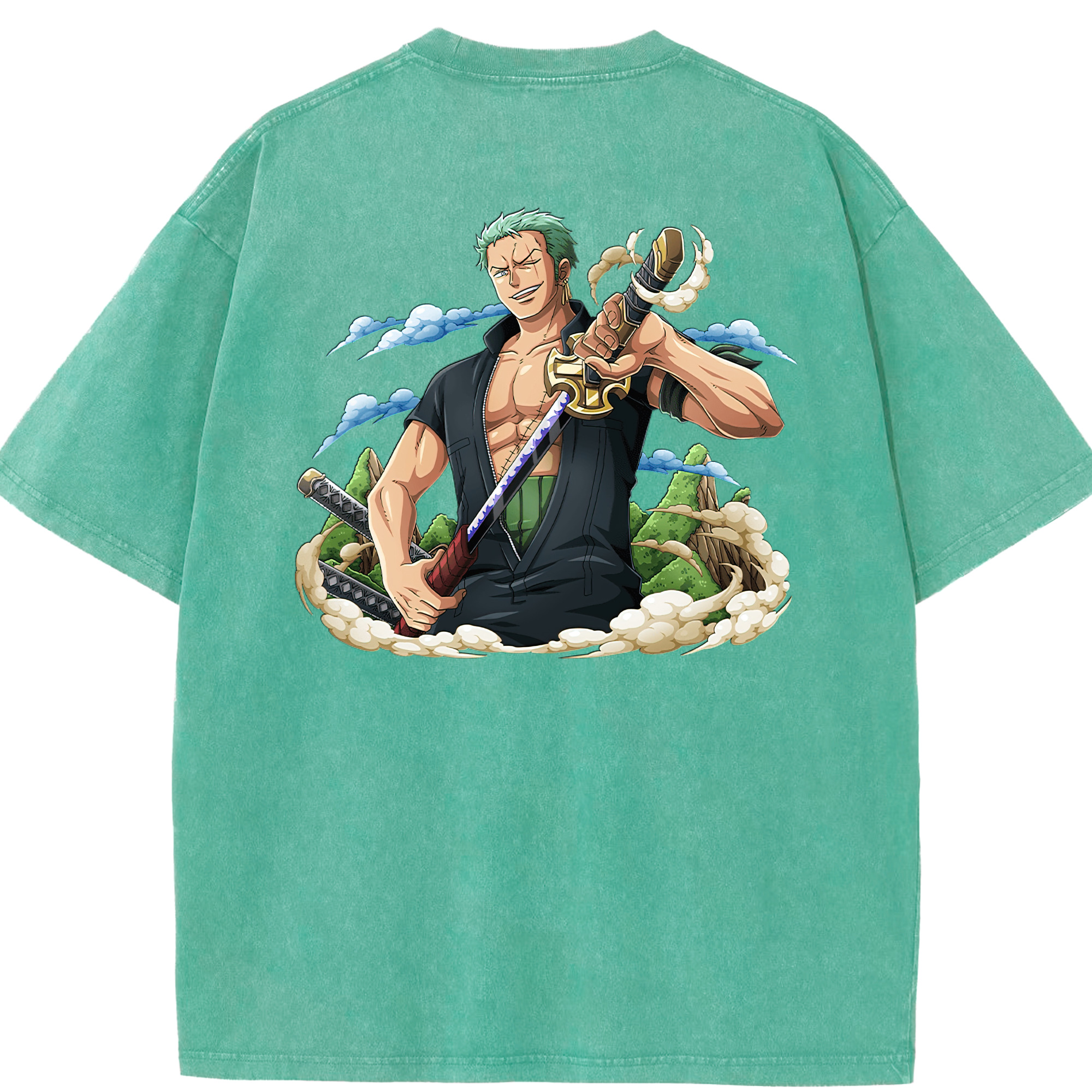ワンピース ロロノア・ゾロ ONE PIECE Roronoa Zoro 綿100% ヴィンテージ風 半袖Tシャツ（背面プリント）